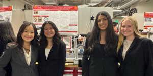 L-R: Audrey Park, Jacqueline Nguyen, Yashvi Deliwala, and Amanda Lucker at the AME Senior Design Expo