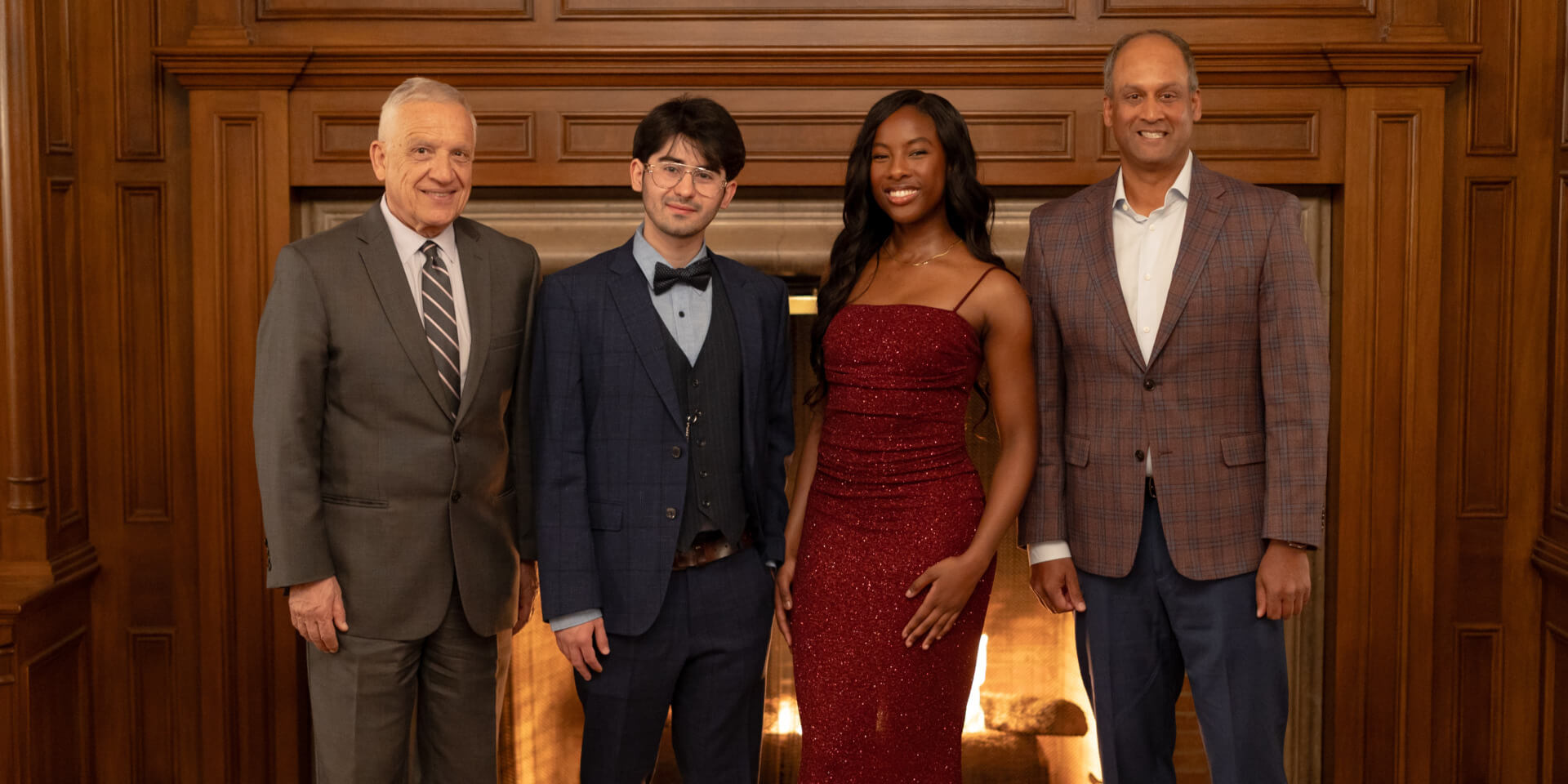 Dean Yannis Yortsos, senior Armen Arakelyan, senior Taylor Hill-Miles and alum Santanu Das spoke at USC Viterbi's 10th annual Scholarship and Fellowship Dinner on Feb. 26 at Town and Gown. (Photo/Courtesy of Cha Cha Studio)