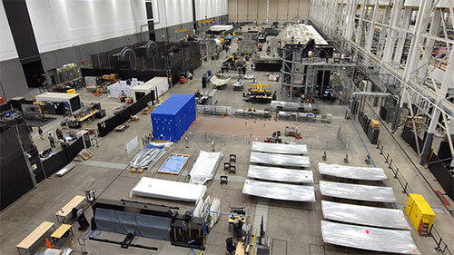 Terran R panels at the Relativity Space Wormhole Facility in Long Beach, California