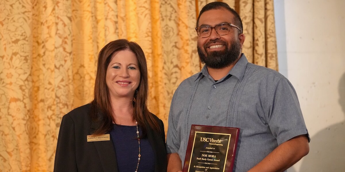 (Left to Right) Vice Dean for Administration and Finance Kimberly Bregenzer and Noe Mora (Photo/Dani Orlando)