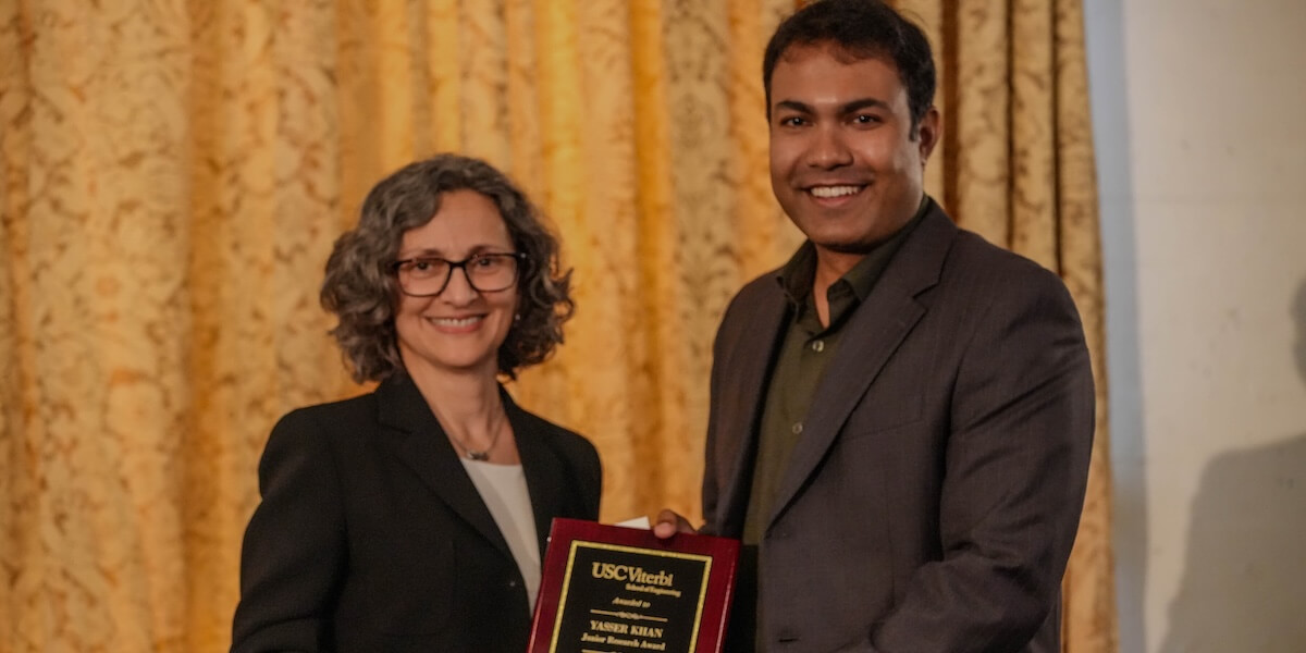 (Left to Right) Vice Dean for Research Mahta Moghaddam and Yasser Khan (Photo/Dani Orlando)