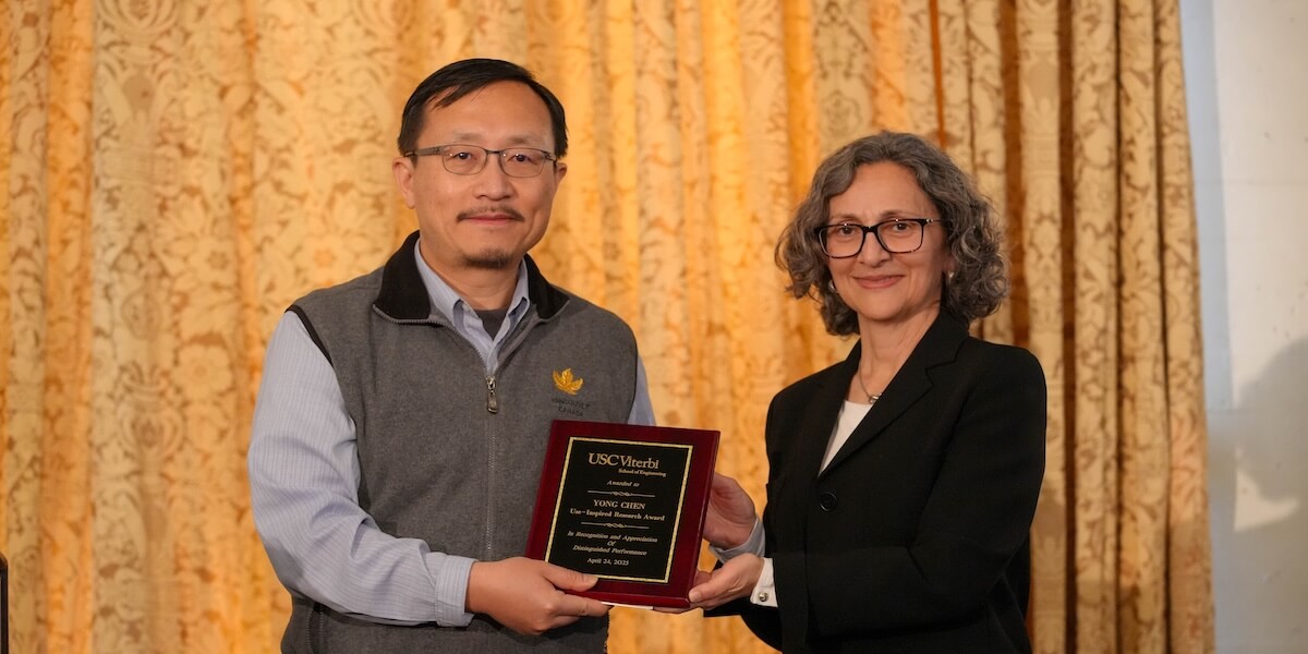(Left to Right) Yong Chen and Vice Dean for Research Mahta Moghaddam (Photo/Dani Orlando)