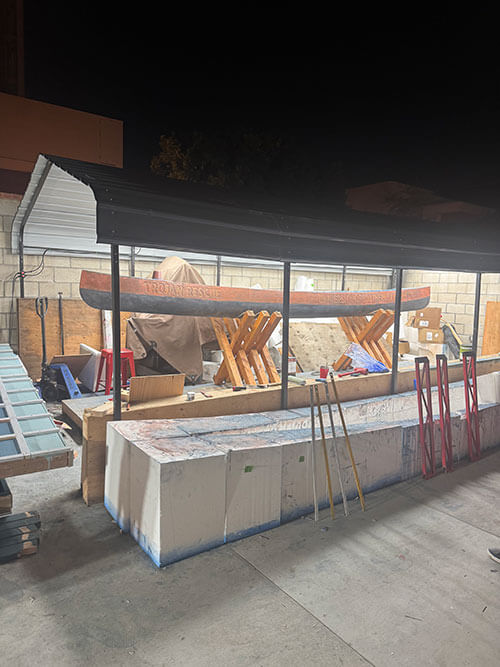 The concrete canoe during the fabrication process