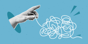 abstract image of a hand unraveling a tangle