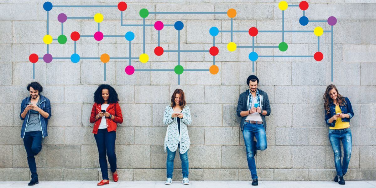 Image of people connected by network nodes