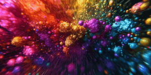 A computer simulation depicts millions of atoms interacting