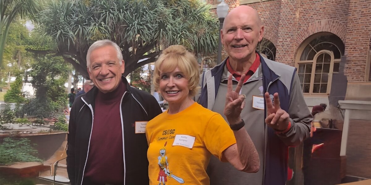Dean Yannis C. Yortsos, Kathy "Coach" Kemper and Jim Valentine, her late husband. Kemper and Valentine cofounded CS@SC. (Photo/Courtesy of Kathy "Coach" Kemper)