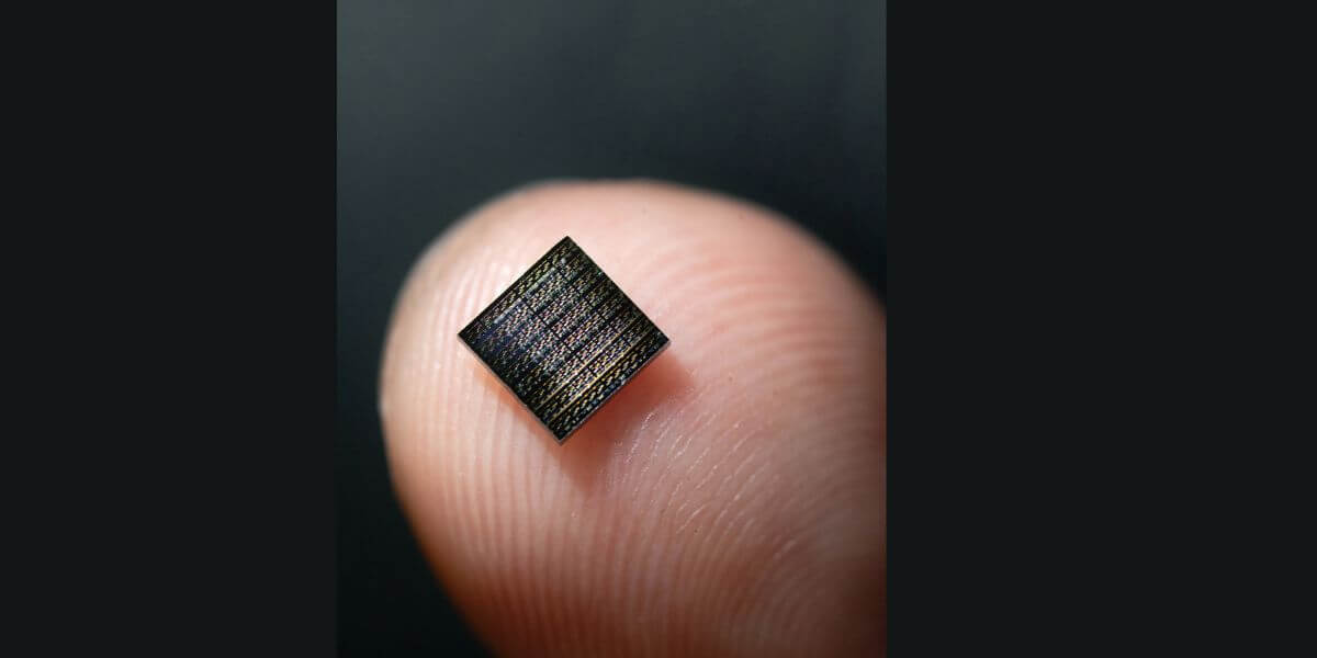 a neuromorphic chip balances on a fingertip