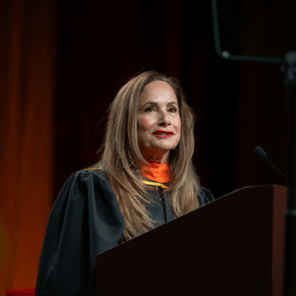 USC Viterbi undergraduate commencement speaker and CEO of Google Public Sector Karen Dahut delivering her remarks (Photo Credit: Magali Gruet)