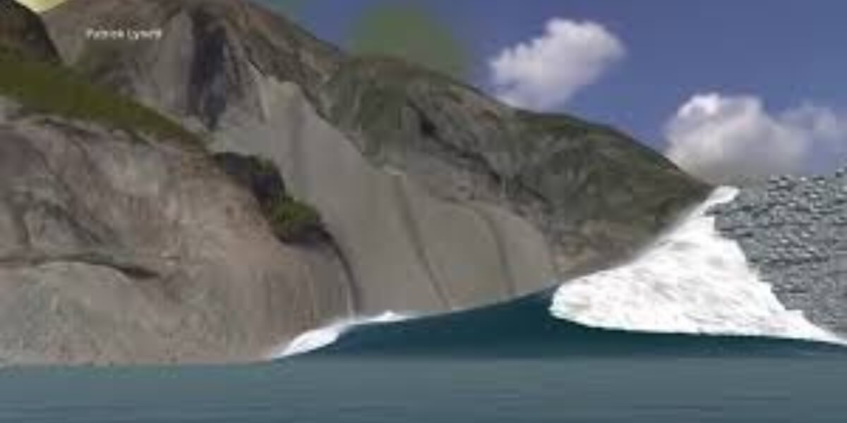 Screenshot of glacier and landslide in a simulation