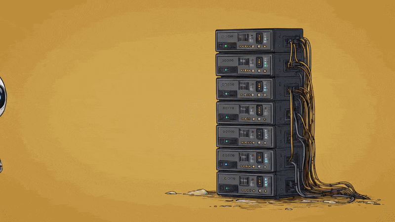 Robot approaching a computing stack followed by projection of America's 250th imagery
