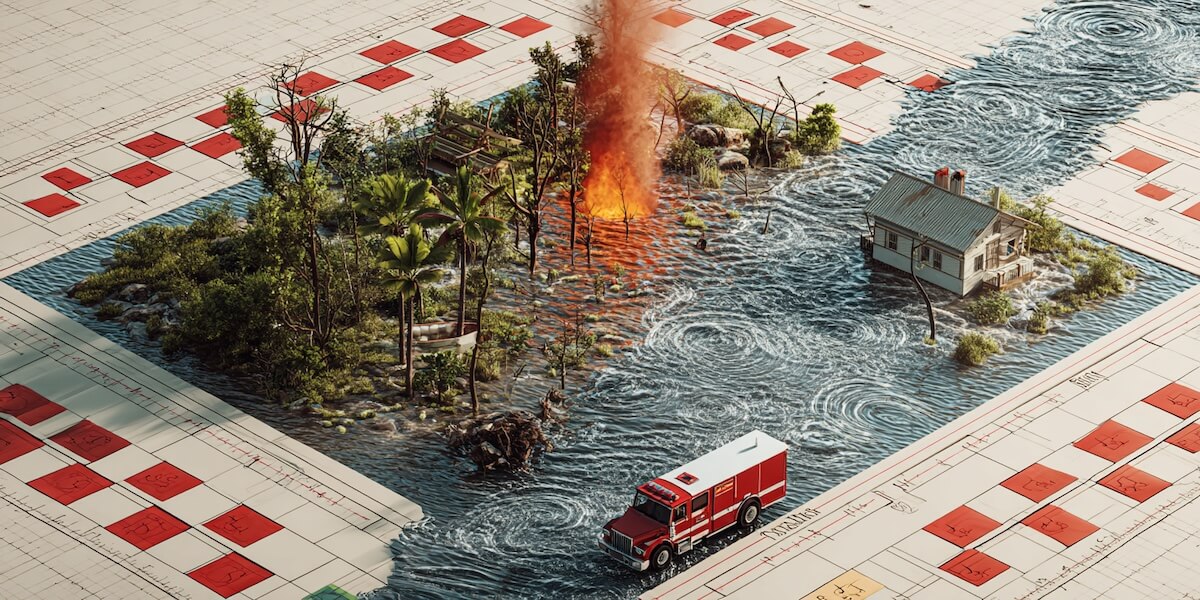 Illustration of multiple natural disasters. Image (Midjourney)